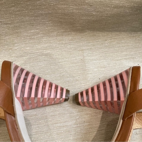 PILCRO & THE LETTERPRESS Sz 8 Anthropologie Suede Cap Lucite Stripe Heel Sandals - Picture 5 of 11